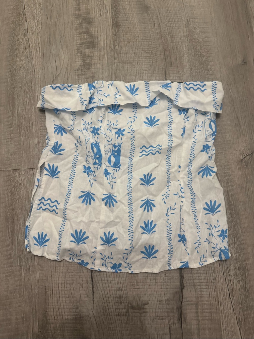 wild fable White Strapless Crop Top with Blue Floral Print